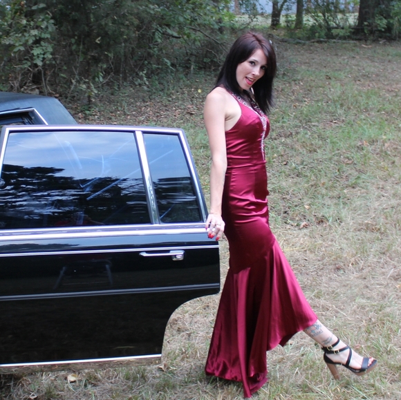 Precious Formals Dress. Size 4. Color Red or Maroon - Picture 4 of 5